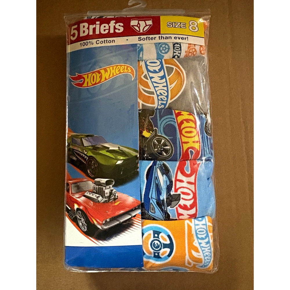 Hot Wheels Boys Briefs Underwear 5 Pack Size 8 Cotton Multicolor Cars - New